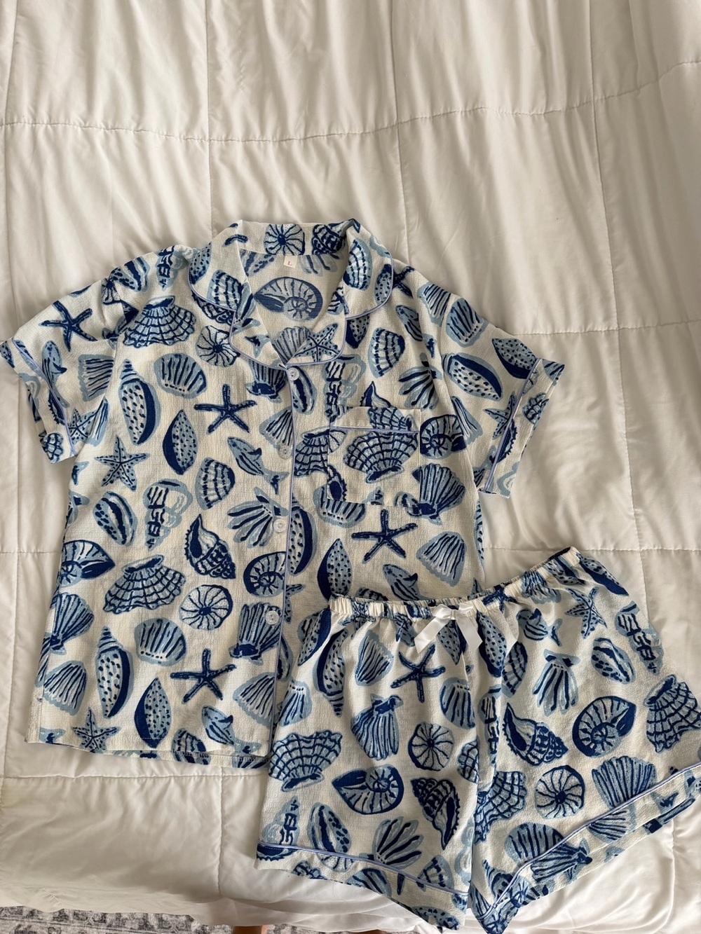Blue Shell-Print Pajama Set - Short Sleeve & Shorts